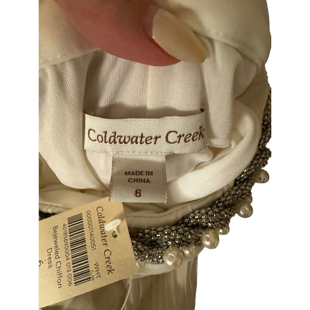 Coldwater Creek NEW Chiffon Dress White Size 6 Bejeweled Swing Shift Babydoll - Picture 6 of 7